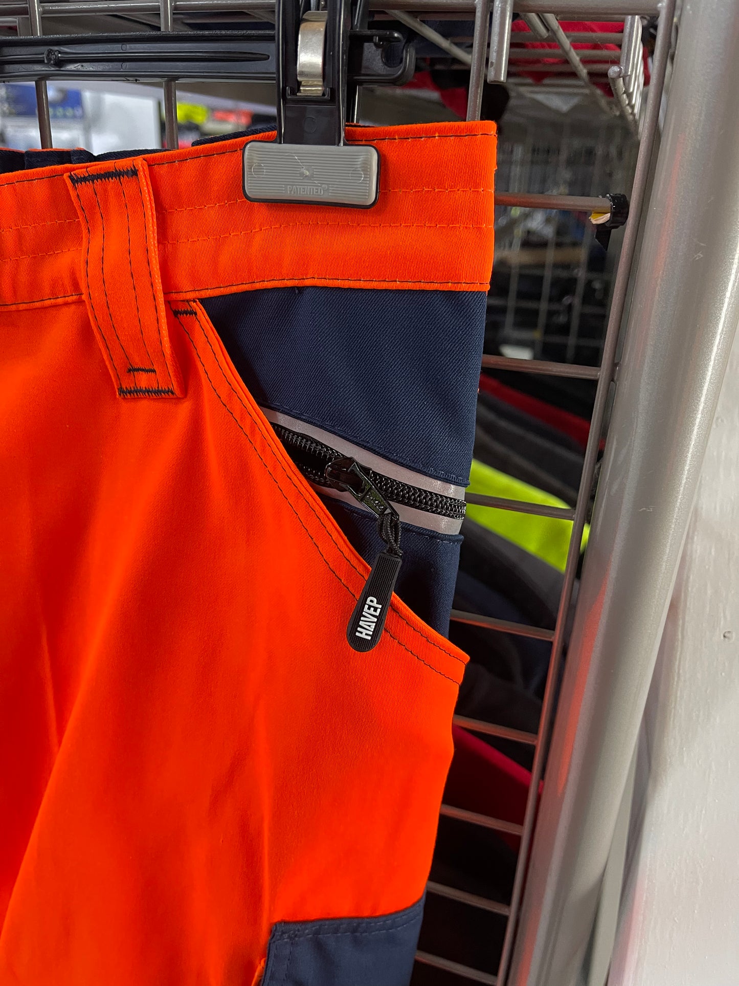 Havep werkbroek oranje/blauw met kniezakken